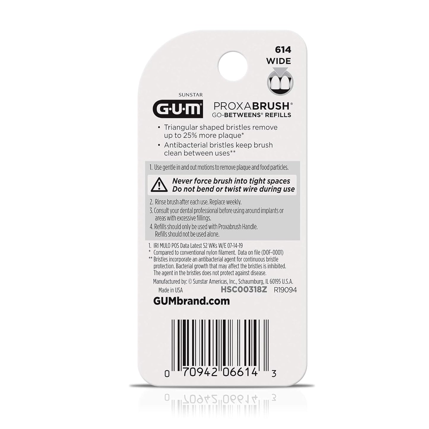 GUM Proxabrush Go-Betweens Refills - Wide - Compatible with GUM Permanent Handle - Reusable Interdental Brushes - Soft Bristled Dental Picks, 8 Count