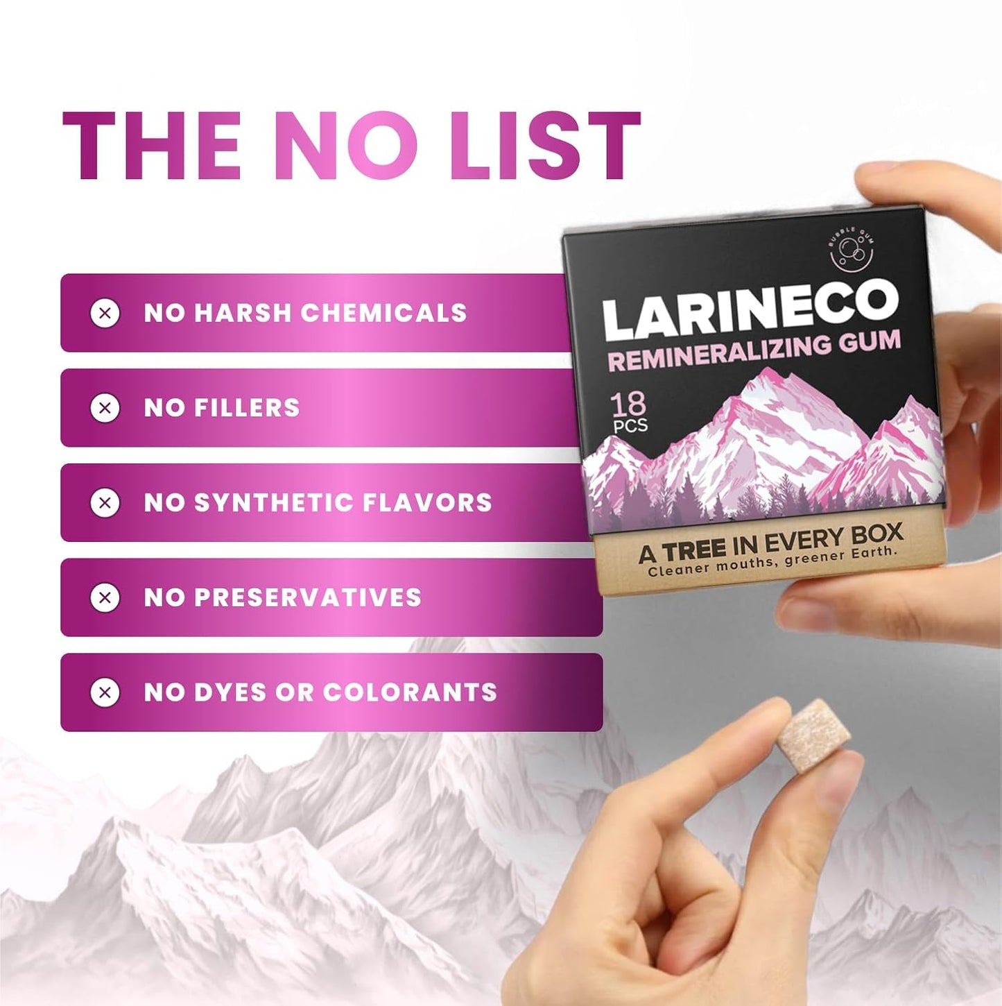 Larineco Remineralizing Gum with Nano Hydroxyapatite & Xylitol – Sugar-Free Cinnamon Xylitol Gum – Plastic-Free, Dye-Free, Aspartame-Free – Natural Base – 18 Pieces (18 Count (Pack of 2), Bubble Gum)