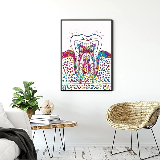 HFKSRJGW Dental Treatment Wall Art,Molar Tooth Watercolor Print Tooth Anatomical Art Dental Clinic Decor Art Dentistry Student Science Graduaiton Dentist Gift Doctor Art,12"x16"Framed Wall Art