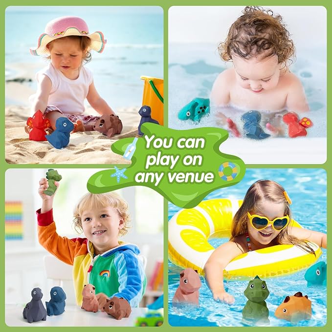 Bath Toys, Dinosaur 9 Pack | Safe and Mold-Free Bath Toys for Babies 6-12M & Kids Ages 1-3 | Sealed, No Hole Bath Toy | Soft, Squeezable & Float on Water | Easy-Grip Baby & Toddler Bath Toy Set