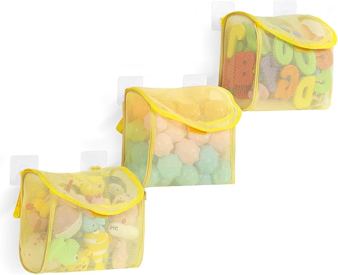 Bath Toy Storage, Goowin Bath Toy Holder, 3 Compartment Large Openings Bath Toy Organizer, Large Capacity Bath Tub Toy Holder, Kids Bathtub Toy Storage for Accessing & Sorting Toys (Yellow, Upgrade)