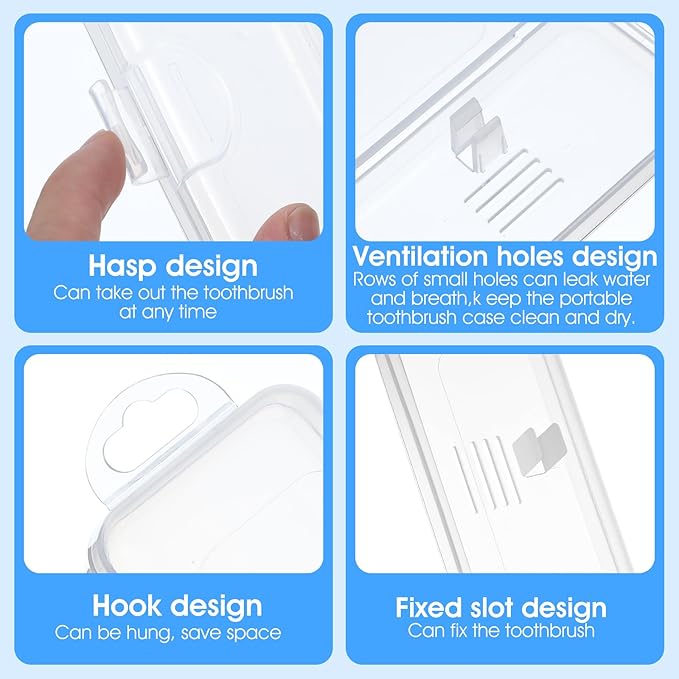 Transparent Toothbrush Travel Case 2 Pack Toothbrush Case Holder Portable Plastic Clear Travel Size and Toothpaste Storage Container Hard Plastic Carrying Box with Hook for Traveling