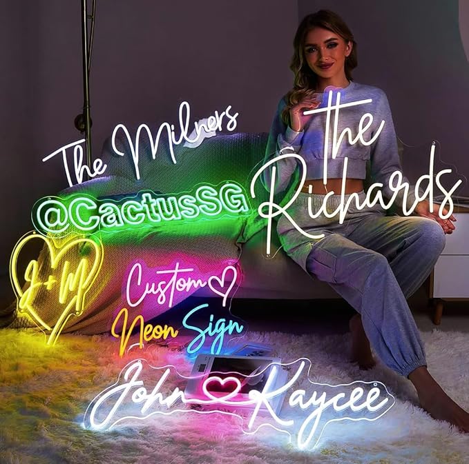 Custom Neon Signs Personalised Large Led Neon Lights Sign Customizable for Wall Decor Wedding Birthday Party Bedroom Bar Shop Name Logo Lights (Optional 16" to 55")