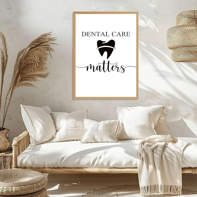 Framed Dental Care Matters Poster Canvas Print Art, Minimalist Aesthetic Wall Art Painting, Trendy Pictures, Wall Decoration for Bathroom, Office, Dorm Room Home Decor (Wood Framed,8L"X12W")