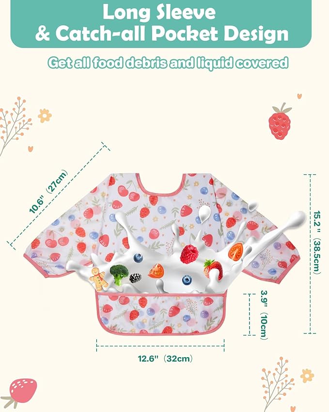 Lictin 3 Pack Baby Bibs for Boy or Girl, Cute Long Sleeve Bib, Waterproof Bibs for Toddlers,Adjustable Closure Baby Smock, Mess Proof Baby Bib, 6-24 Months Reusable Infant Baby Bibs