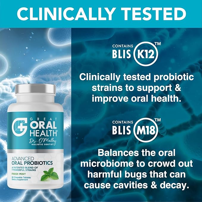 Oral Probiotics for Mouth Bad Breath Treatment for Adults: Dentist Formulated BLIS K12 M18 Advanced Oral Probiotics for Teeth and Gums, 60 Chewable Oral Health Probiotics Supplement Tablets (Mint 3pk)