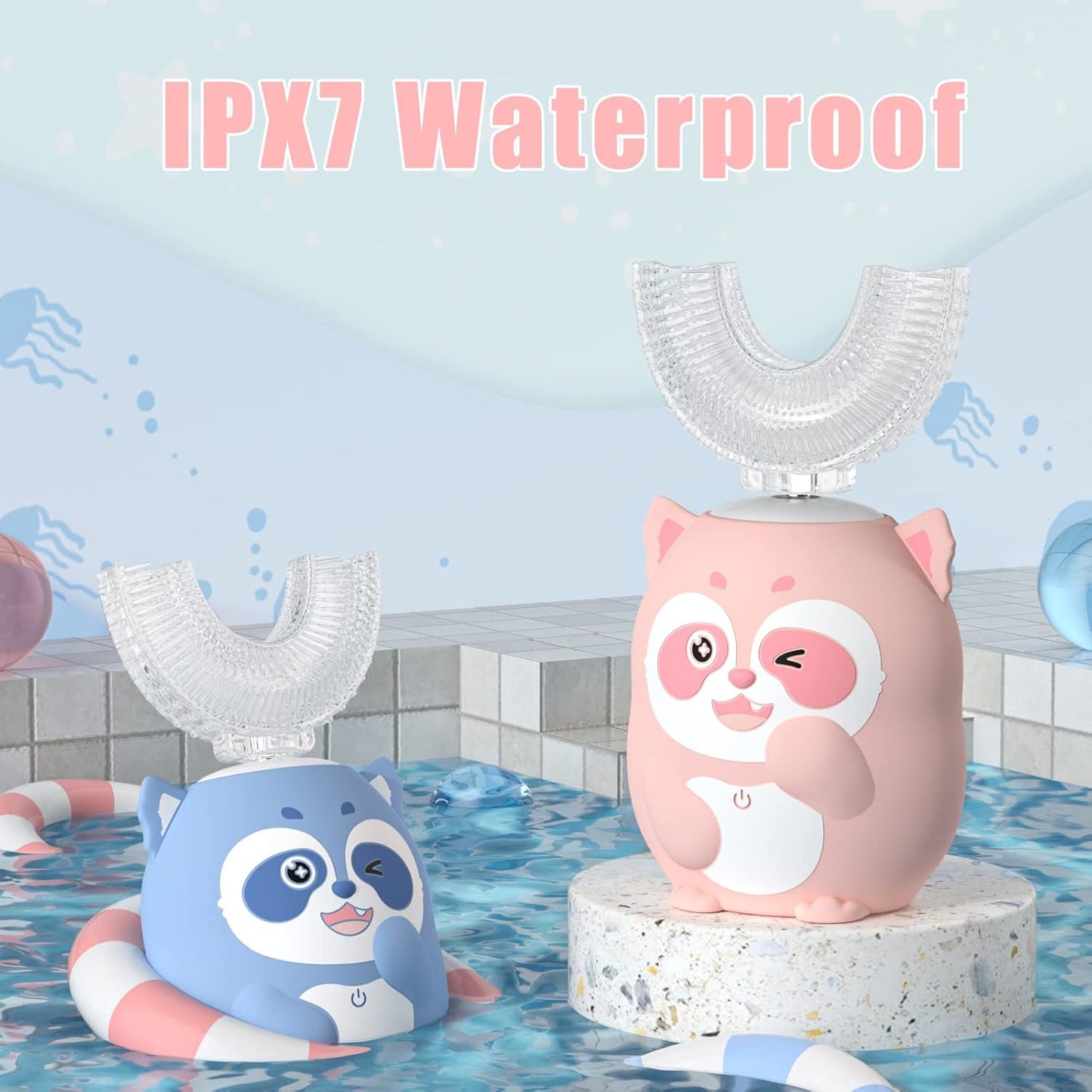 Kids Electric U Shaped Toothbrush Children Rechargeable Sonic Toothbrush with 4 Brush Heads Full Mouth 6 Cleaning Modes - (Age 8-15, Blue)