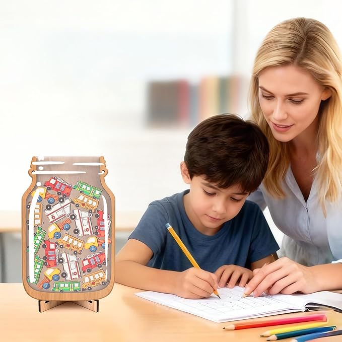 Big Car Reward Jars for Kids-Magnetic Reward System with Colorful Letter Stickers,Behavior Classroom Incentive Jar for Teachers Parents (Mason Jar with Stars, Kids Motivational Tool)