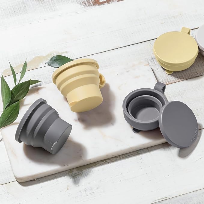 carrotez 2 pack Mini Silicone Collapsible Travel Cup for Camping, Hiking, Backpacking, and Picnics, 6 oz, Reusable, Food-grade, BPA- Free, Lightweight, Unbreakable, Portable, Small - Modern Grey