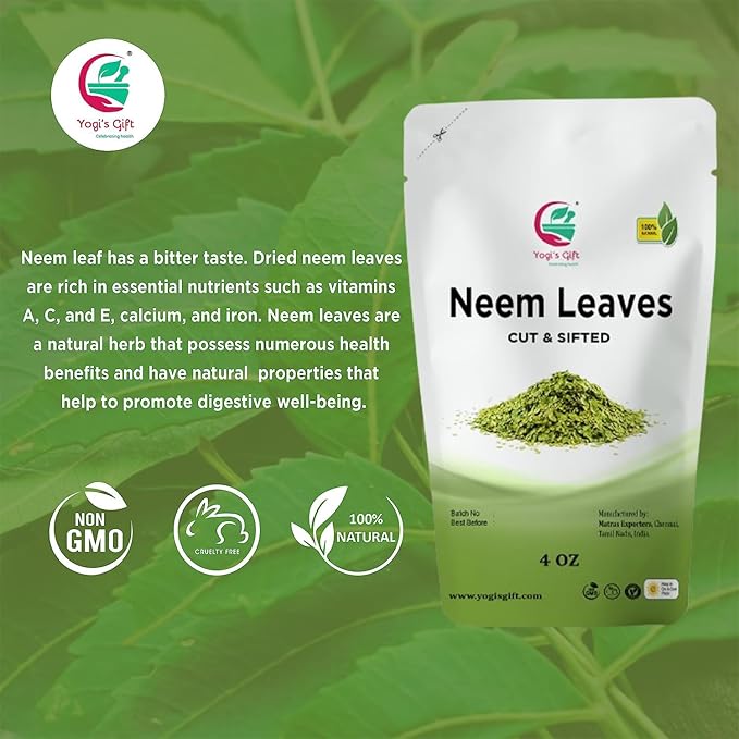 Neem Leaf 4 oz | 100% Natural Detox Neem Tea | Cut and Sifted | Azadirachta Indica Leaf | Margosa Leaves | Non-GMO, Ethically Sourced | Nim Leaves | by Yogi's Gift®