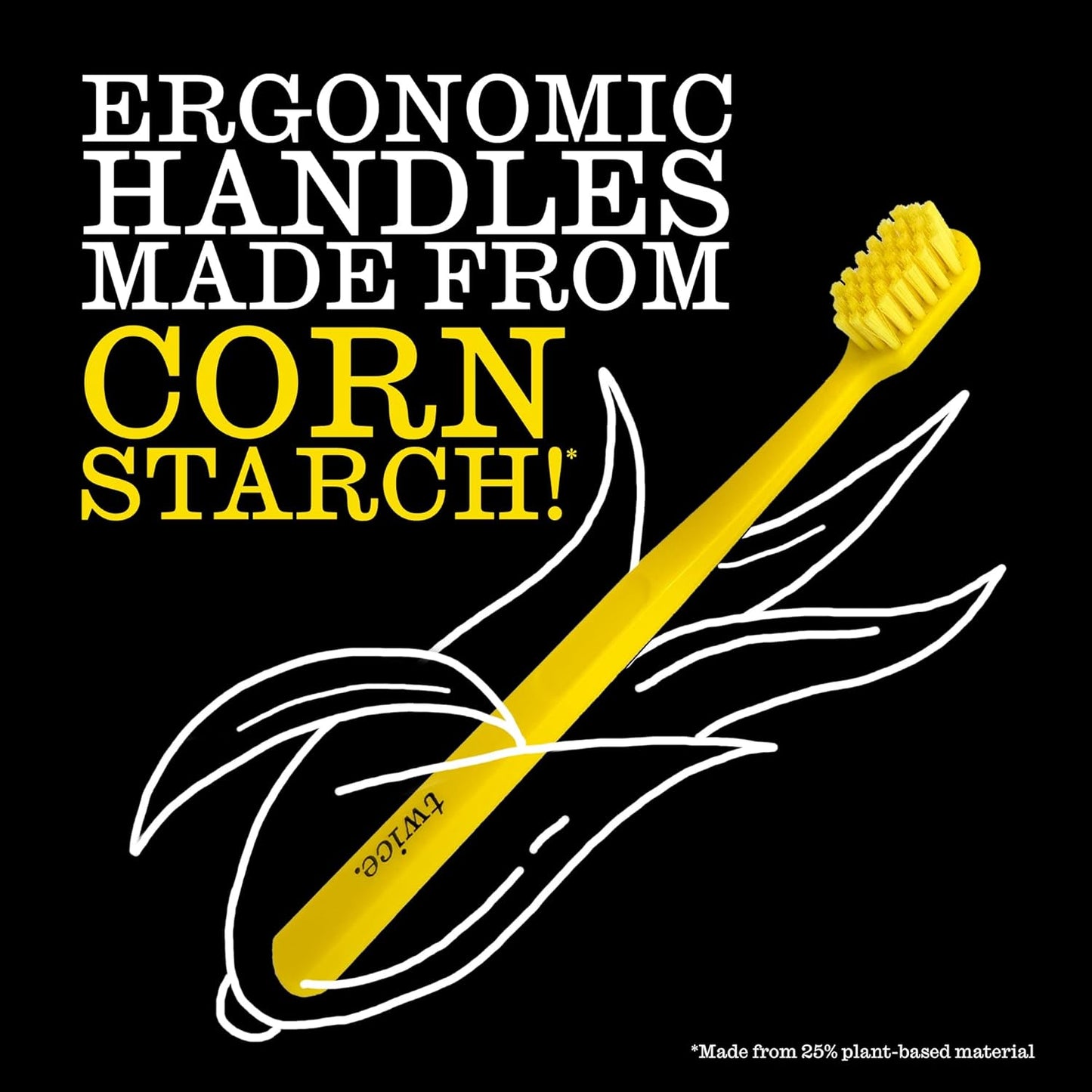 TWICE Oral Wellness Yellow Toothbrush – Extra Soft Bristles, Eco-Friendly Plant-Based Handle, Gentle Cleaning for Sensitive Teeth & Gums, 2 Count