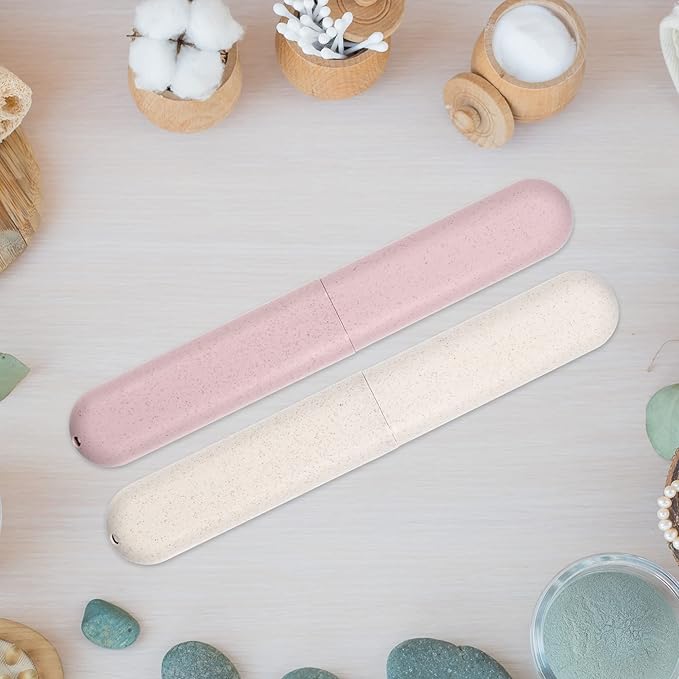 VOCOSTE 4pcs, Traveling Toothbrush Holders Case, PP Toothbrush Case for Travel Business, Beige, Pink, 8.07''x1.22''x0.83''