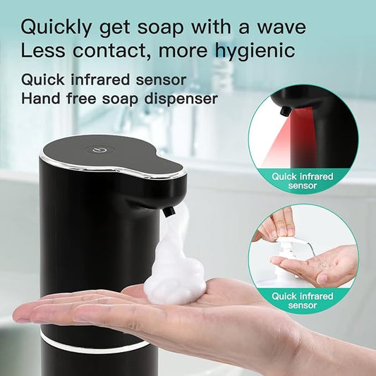 LAOPAO Automatic Foaming Hand Soap Dispenser Touchless Foam Soap Dispenser Rechargeable Bathroom Countertop Soap Pump for Kids Xmas Gift 300ml-BLACK