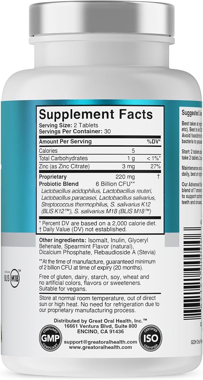 Advanced Oral Probiotics for Mouth Bad Breath Treatment for Adults, Dentist Formulated BLIS K12 M18 Oral Health Probiotics for Teeth/Gums, Flavor Variation Pack: Mint, Strawberry Vanilla 60 Count Each