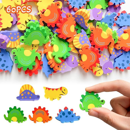 Kleeblatt Large Dinosaur Erasers for Kids Bulk, 60 PCS Big Large Fun Desk Pets for Kids Classroom, Treasure Box Prizes,Party Favors for Kids Goodie Bags, Back to School Gifts for Ages Over 3 Students