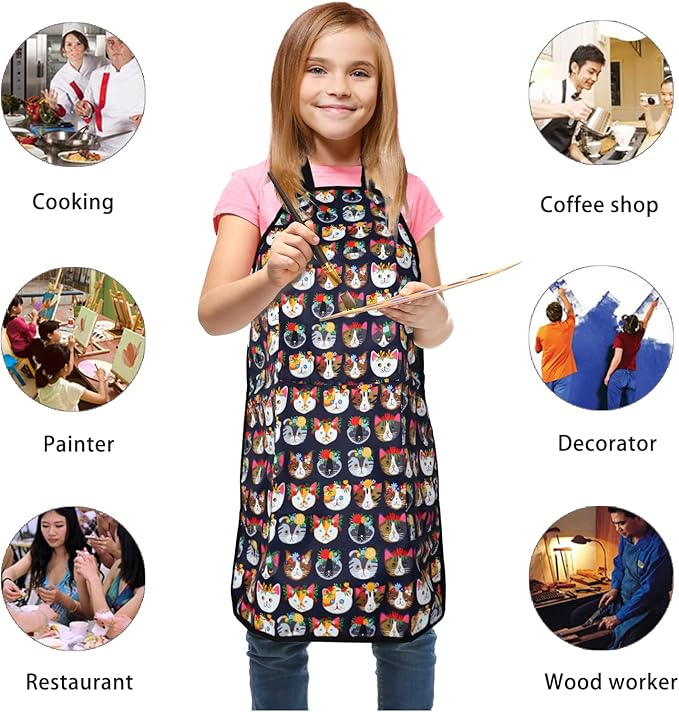 FreeNFond Kids Apron Adjustable Child Apron with 4 Pockets for Baking Painting