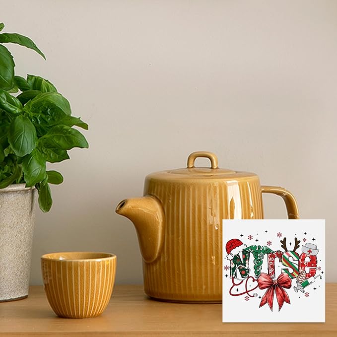 Red Bow Christmas Nurse Wooden Box Sign, Nurses Gifts for Christmas, Holiday Winter Xmas Nurse Wood Block Plaque Signs for Nursing Office School Home Desk Table Shelf Decor, 5x5 Inch