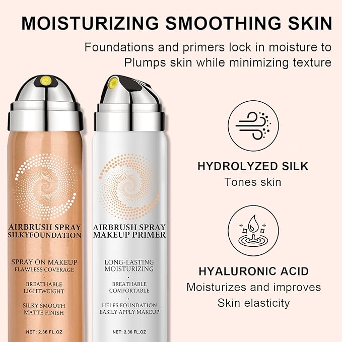 AirBrush Foundation Spray With Airbrush Primer, Silky Mist Foundation Spray Makeup, Full Coverage Foundation for Smooth Radiant, Formula Breathable Lightweight Hydrating (01 Natural)