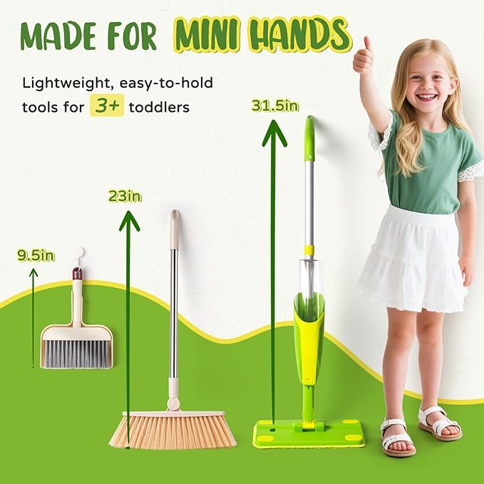Kids Cleaning Toy Set,Mini Spray Mop Montessori Toys Pretend Play Cleaning Tool for Toddlers with Spray Mop & Kids Broom Dustpan Set Cleaning Toys Gift for Toddlers Girls Boys Age 3+