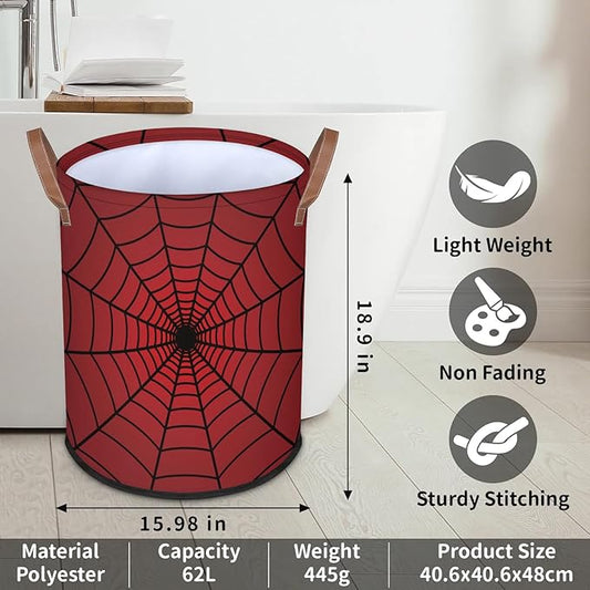 62L Laundry Basket Collapsible Laundry Hamper with Handles Spiders Web Clothes Books Toys Kids Laundry Hampers Bin for Bathroom Kitchen Hotel