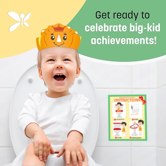 Potty Training Chart for Toddlers, Dinosaur Design Reward Chart - 194 Cool Stickers, 2 Fun Crowns, Motivational Certificate, Bonus Instruction Cards, Booklet & Erasable Pen for Boys and Girls
