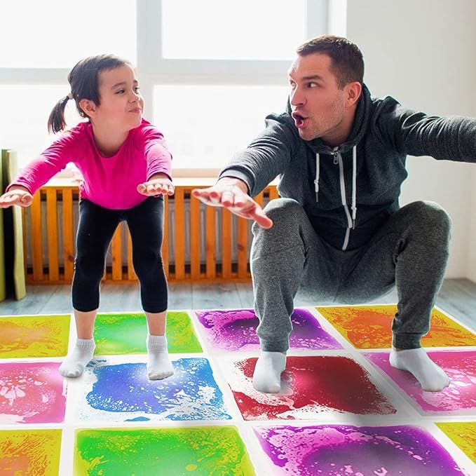 Sensory Liquid Floor Tiles for Kids Austism, Colorful Decorative Liquid Tiles, Early Learning Toys, Activity Play Mats with Anti-Slip Backing, Multi-Color Set of 6 Pack 12" x 12"