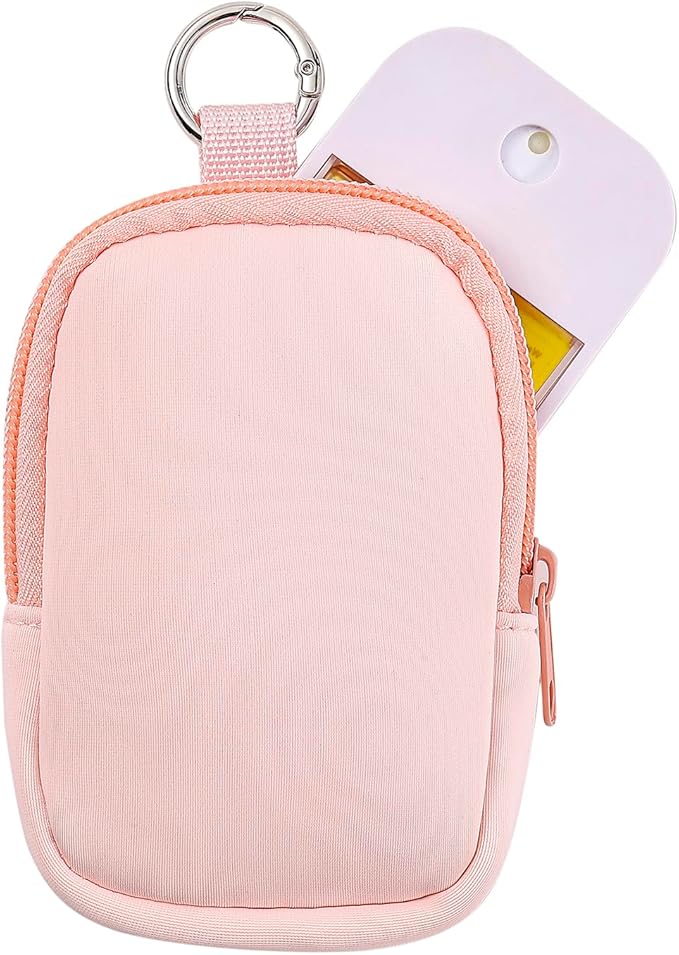 2Pcs Small Makeup Bag,Mini Portable Travel Cosmetic Bag,Soft Neoprene Makeup Pouch with Zipper,Fashion Accessory with Snap Hook,Cute Coin Purse Lipstick Cosmetic Travel Organizer(Black+ Light Pink)