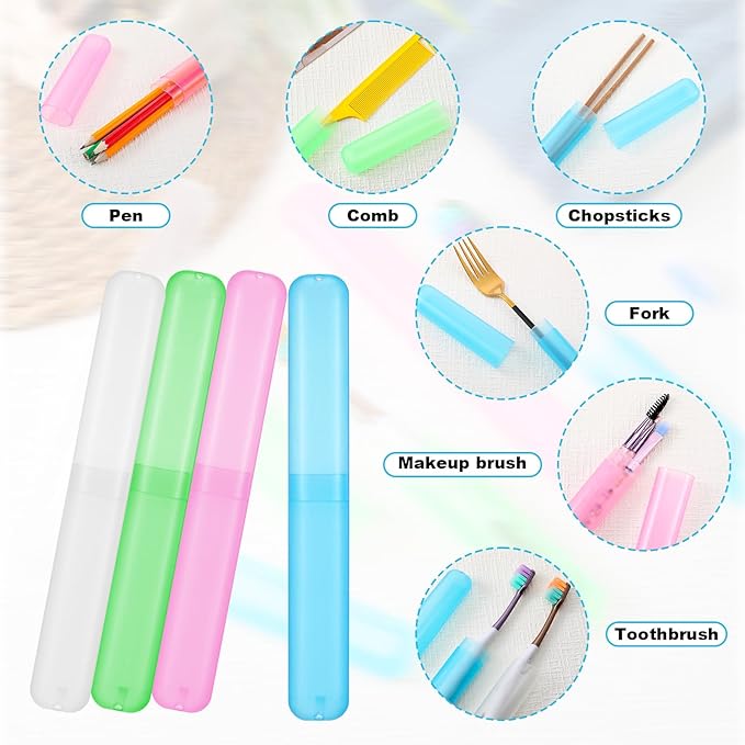50 Pcs Plastic Travel Toothbrush Case Holder, 4 Colors Portable Breathable Toothpaste Cover Protector for Travel Camping Home School Business
