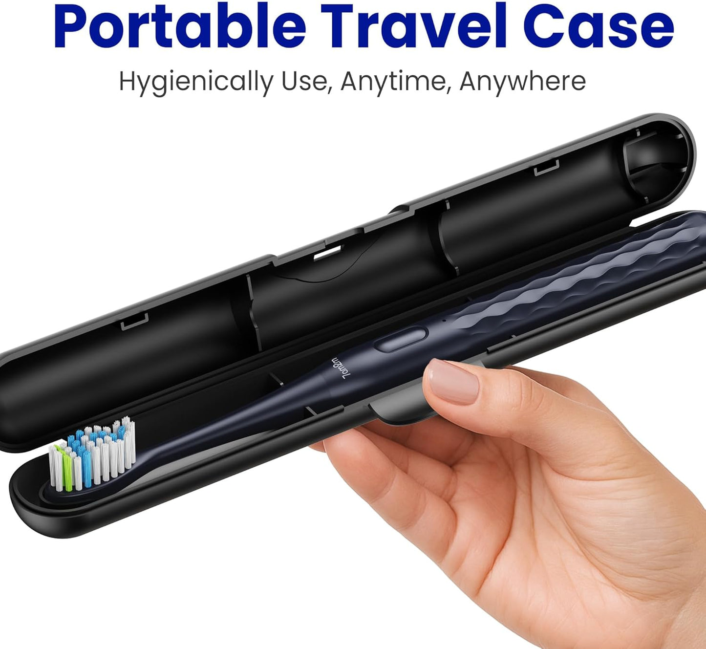 7AM2M Sonic Electric Toothbrush for Adults & Kids, with Travel Case&2 Brush Heads, 1 Charge for 90 Days, Type-C Rechargeable Sonic Toothbrush, Compact Design for Daily/Travel Use - Navy