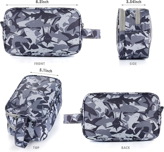 Shark Kids Toiletry Bag for Boys, Travel Toiletry Bag for Little Young Boys Waterproof Hanging Wash Bag Toddler Traveling Toiletries, Camo Black