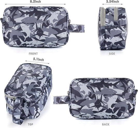 Shark Kids Toiletry Bag for Boys, Travel Toiletry Bag for Little Young Boys Waterproof Hanging Wash Bag Toddler Traveling Toiletries, Camo Black