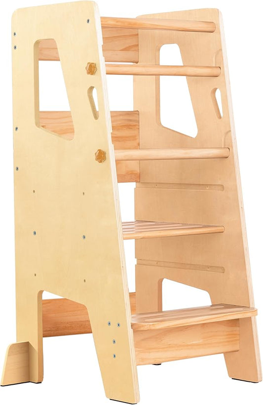 OCODILE Toddler Standing Tower - Adjustable Height Toddler Kitchen Stool Helper - Ideal Kids Kitchen Step Stool for Learning New Skills - Updated Design with Safety Feet - Varnished