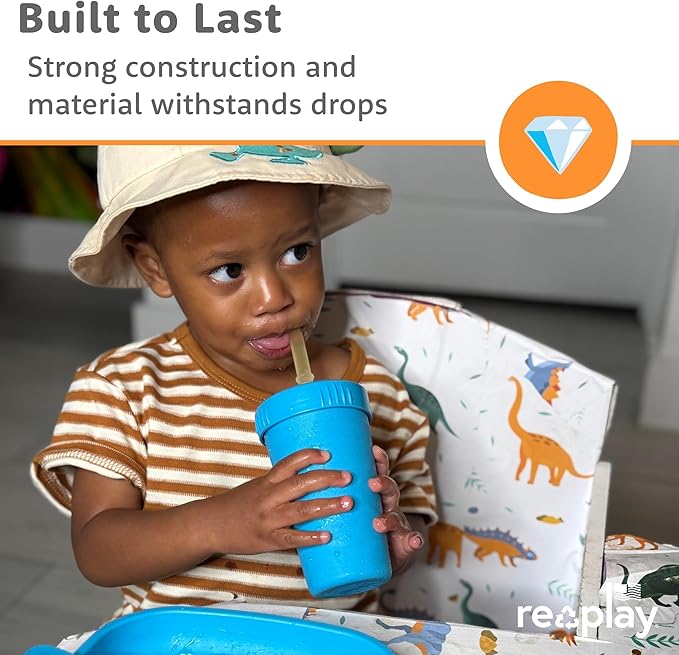 Re-Play 10 oz. Straw Cups for Kids with Silicone Locking Straws - Dishwasher & Microwave Safe - Made in USA - Set of 4-7.37" x 7.37" x 1.25" - Desert Roses