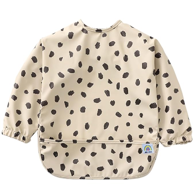 ARI MES Long Sleeves Waterproof Baby Bibs for Eating - Black Spots, Large- Wearable, Coverall for Toddler, Long Sleeve Bib, Smock for Toddler, Apron for Feeding - Applicable for 6-72 Months
