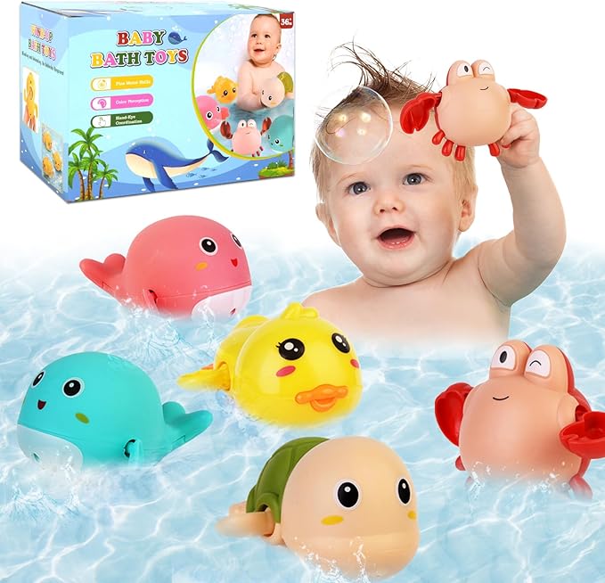 Baby Bath Toys 5 Pcs Set,Wind Up Bath Toys for Toddlers,Bathtub Toys for Kids,Dolphins,Crabs,Turtles,Ducks Floating Water Toys,Swimming Pools Toys for Boys Girls