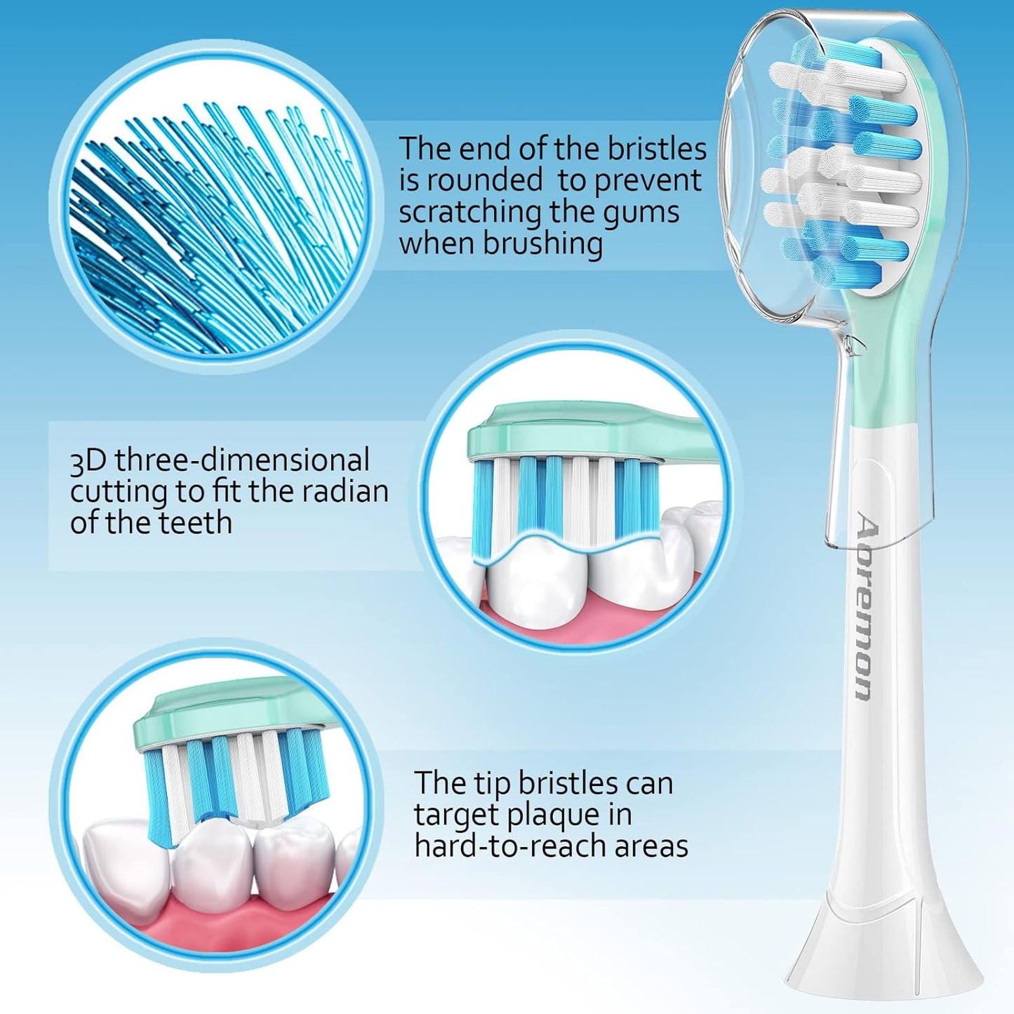 Aoremon Replacement Toothbrush Heads for Philips Sonicare C3 Premium Plaque Control HX9044/65 G3 Gum Care HX9054/65 W3 4100 5100 6100 7500 C1 C2 Flexcare Diamondclean HealthyWhite, 6 Count, White