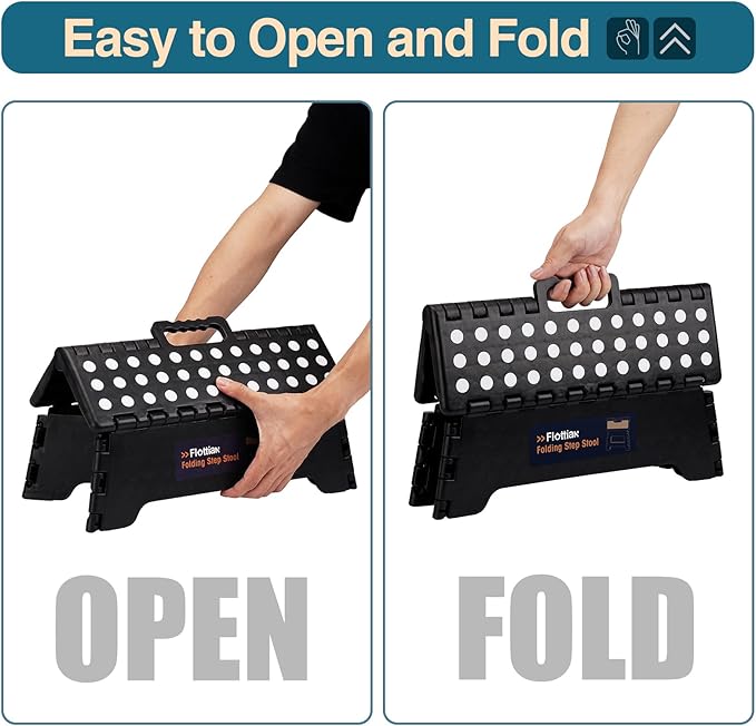 Flottian 5" Folding Step Stool for Adults and Kids 15-Inch Extra Wide Stool Holds Up to 300 lbs,Non-Slip Folding Stools with Handle,Compact Plastic Foldable Step Stool for Bathroom,Kitchen,ect