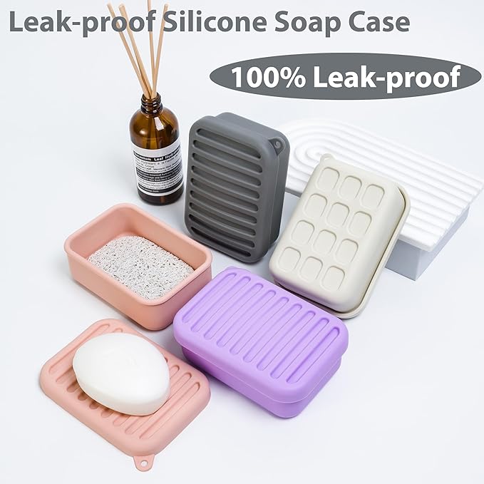 Portable Leakproof Travel Soap Case, Silicone Travel Soap Case, Compact Soap Holder with Drainage Layer, Travel Soap Holder for Camping, Gym, Outdoor (Deep-Gray)