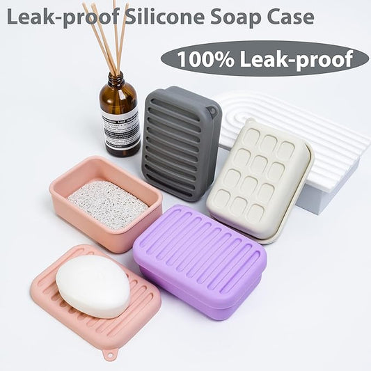 Portable Leakproof Travel Soap Case, Silicone Travel Soap Case, Compact Soap Holder with Drainage Layer, Travel Soap Holder for Camping, Gym, Outdoor (Rice-White)