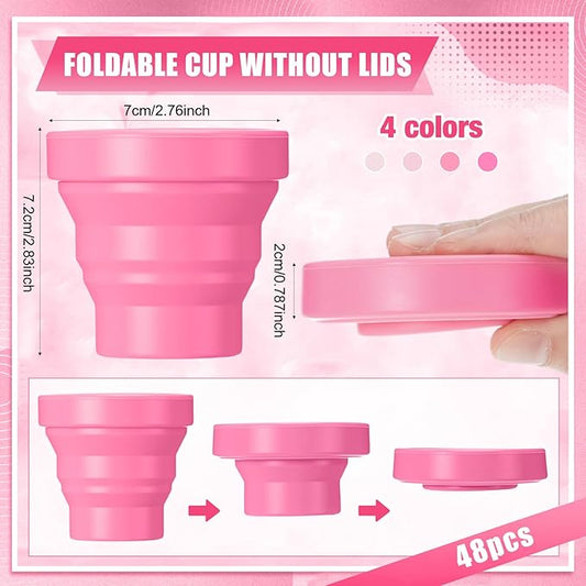 48 Pcs Silicone Collapsible Travel Cup Reusable Foldable Camping Cup Portable Expandable Drinking Mug for Traveling Outdoor Hiking (Pink Color)