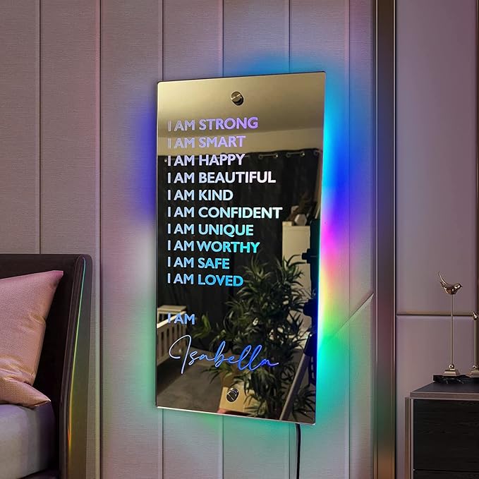 Personalised Name Affirmation Mirror Neon Sign, Custom Acrylic Positive Affirmations Wall for Kids Affirmations Hanging, Men Women Kids Inspirational Inspirational Positive Quotes Sayings Wall Decor