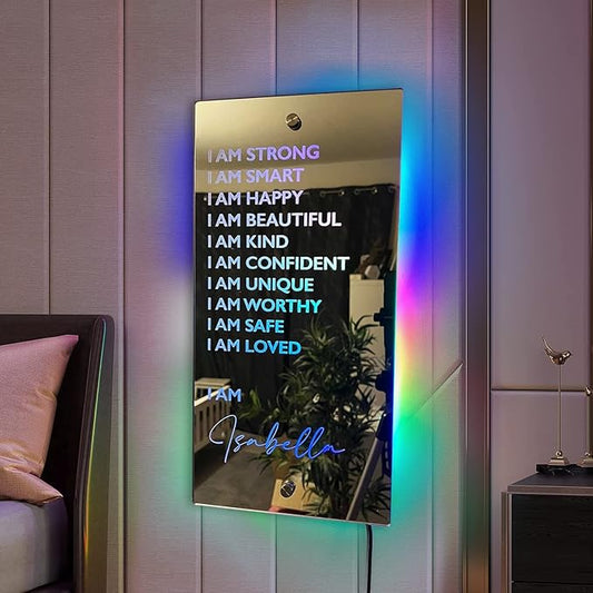 Personalised Name Affirmation Mirror Neon Sign, Custom Acrylic Positive Affirmations Wall for Kids Affirmations Hanging, Men Women Kids Inspirational Inspirational Positive Quotes Sayings Wall Decor