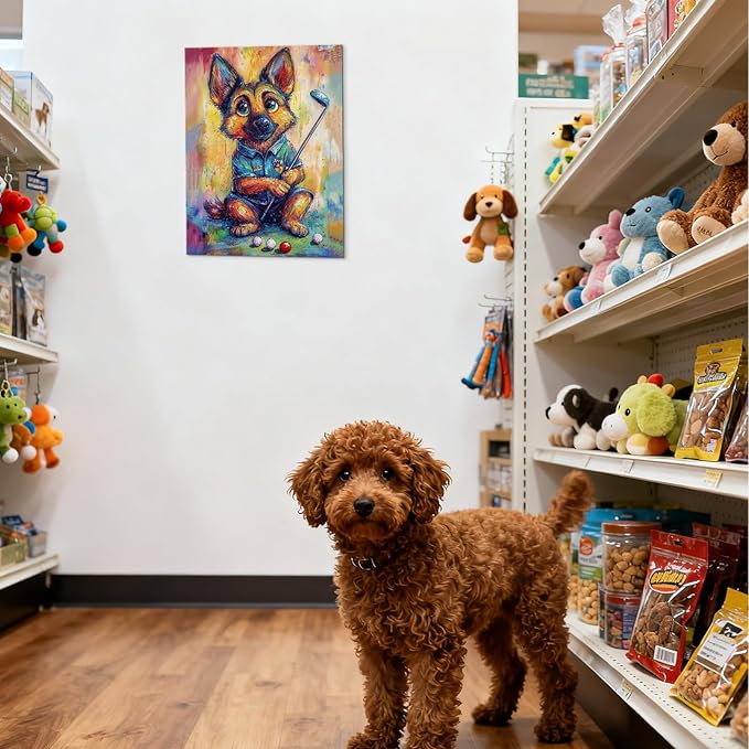 YOUHONG Animal Art Animal Pictures Wall Decor Dog Art with Inner Wooden Frame - Lightweight, Sports Wall Decor for Boys Bedroom & Living Room Decoration Ready to Hang (12x15.7 Inches)