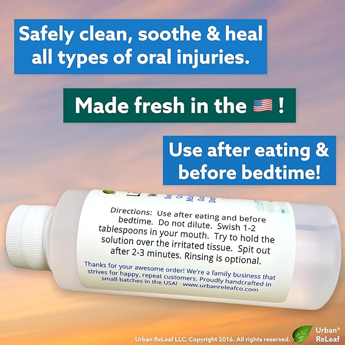 Urban ReLeaf Liquid Oral Wound Cleanser ! Soothe Irritation. Fast Relief! 100% Natural Sea Salt Soak. 4 oz, Ready to use. Dental Work, Braces, Mouth, Gum and Canker sores, Orthodontics, dentures.