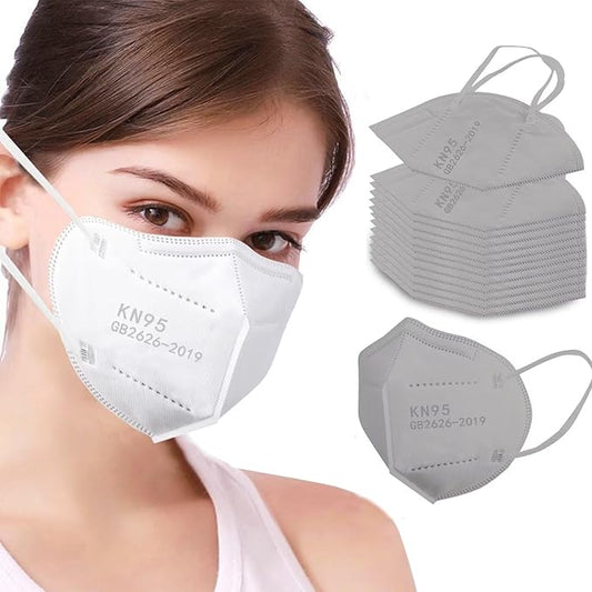 100PCS KN95 Face Masks 5 Layer Filter Efficiency≥95% with Elastic Ear Loop Breathable Mask(White,Grey)