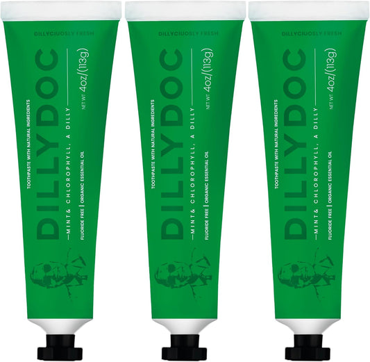 Fluoride-Free Mint Toothpaste for Fresh Breath, Gentle on Teeth, Natural Ingredients, Eco-Friendly Bioplastic Tube, Sustainable Oral Care for Adults and Kids (3 Pack, Mint & Chlorophyll)