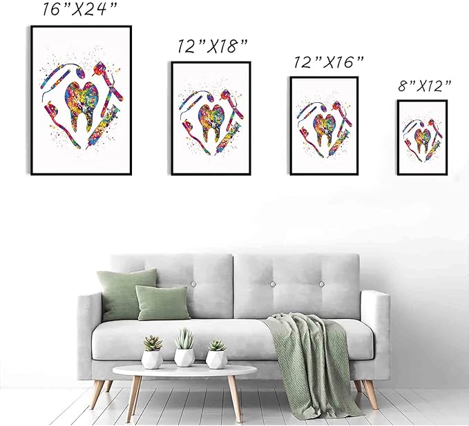 Dental Office Art,Dental Art Watercolor Print Tooth Fairy Dentist Poster Teeth Anatomy Stomatology Decor Clinic Wall Decor Medical Art Dental Office Art,8"x12"Framed Wall Art