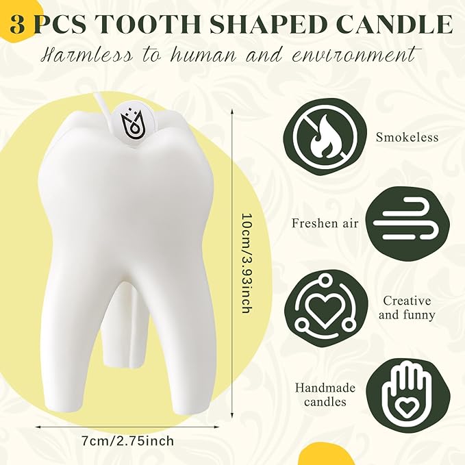 2 Pcs Tooth Scented Candle Cute Dentist Graduation Gift Decorative Aromatherapy Candles for Dental Hygienist Assistant Gifts Clinic Desk Office Decor, Natural Soy Wax, 2. 75 x 3. 93 Inch