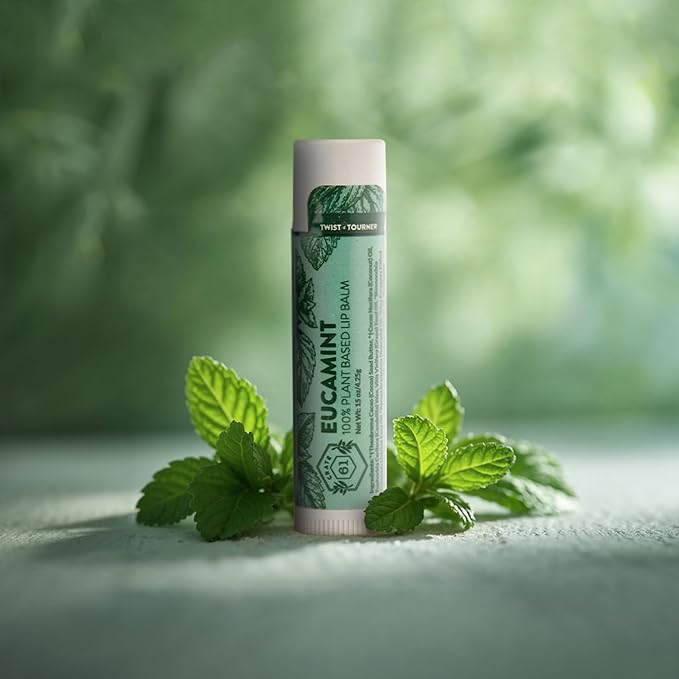 Crate 61 Lip Balm Eucamint – Plastic-Free Plant Pod® Tube – Made with USDA Organic Ingredients – Cooling Peppermint & Eucalyptus – Natural Lip Care for Dry, Chapped Lips – Safe for Men, Women & Kids