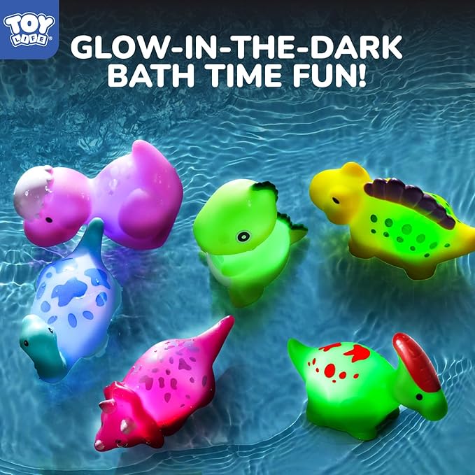 TOY Life 6 PC Dinosaur Light Up Bath Toys for Kids, No Hole Glow Bath Toys for Kids Ages 4-8, Baby Toddler Bath-Time Gifts for Easter, Birthday, Christmas, Ideal for Shower, Bathtub, Swimming Pool